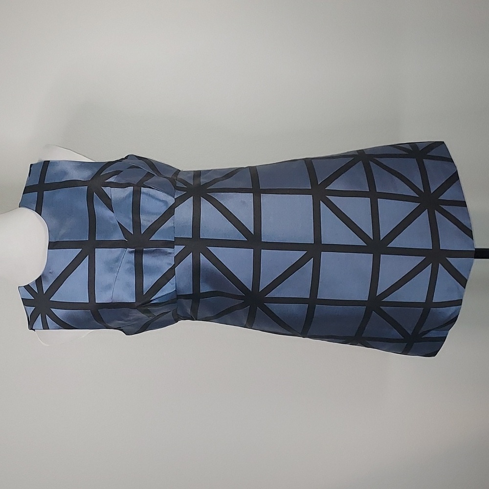 Milly Roxanne Blue Black Geometric Silk Blend A-Line Cocktail Dress Size 4 NWT